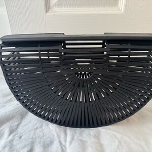 Black Bamboo Half-Moon Handbag